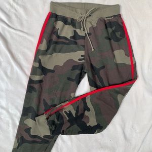CAMO joggers with red stripe down the side